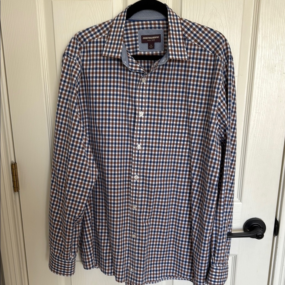 Men's Blue and Brown Checkered Shirt